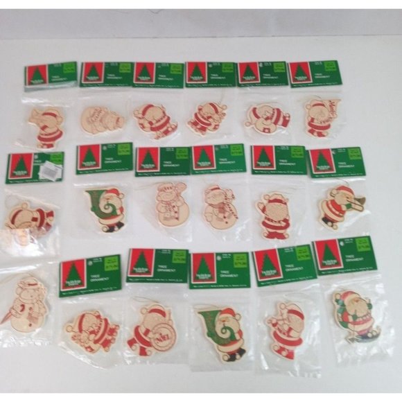 Vintage Lot Of 18 Holiday Trim Foam Tree Ornament Santa Snowman 2 7/8" - Picture 1 of 8